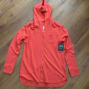 JAG Cindy Hoodie Coral Island Waffle Knit 100% Cotton Button Front Top Women’s S